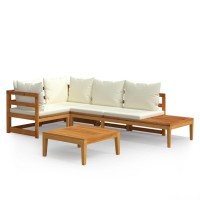 vidaXL 4 Piece Patio Lounge Set with Cream White Cushions Acacia Wood