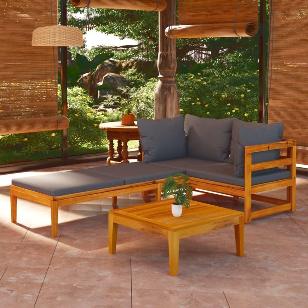 vidaXL 3 Piece Patio Lounge Set with Dark Gray Cushions Acacia Wood