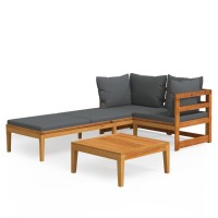 vidaXL 3 Piece Patio Lounge Set with Dark Gray Cushions Acacia Wood