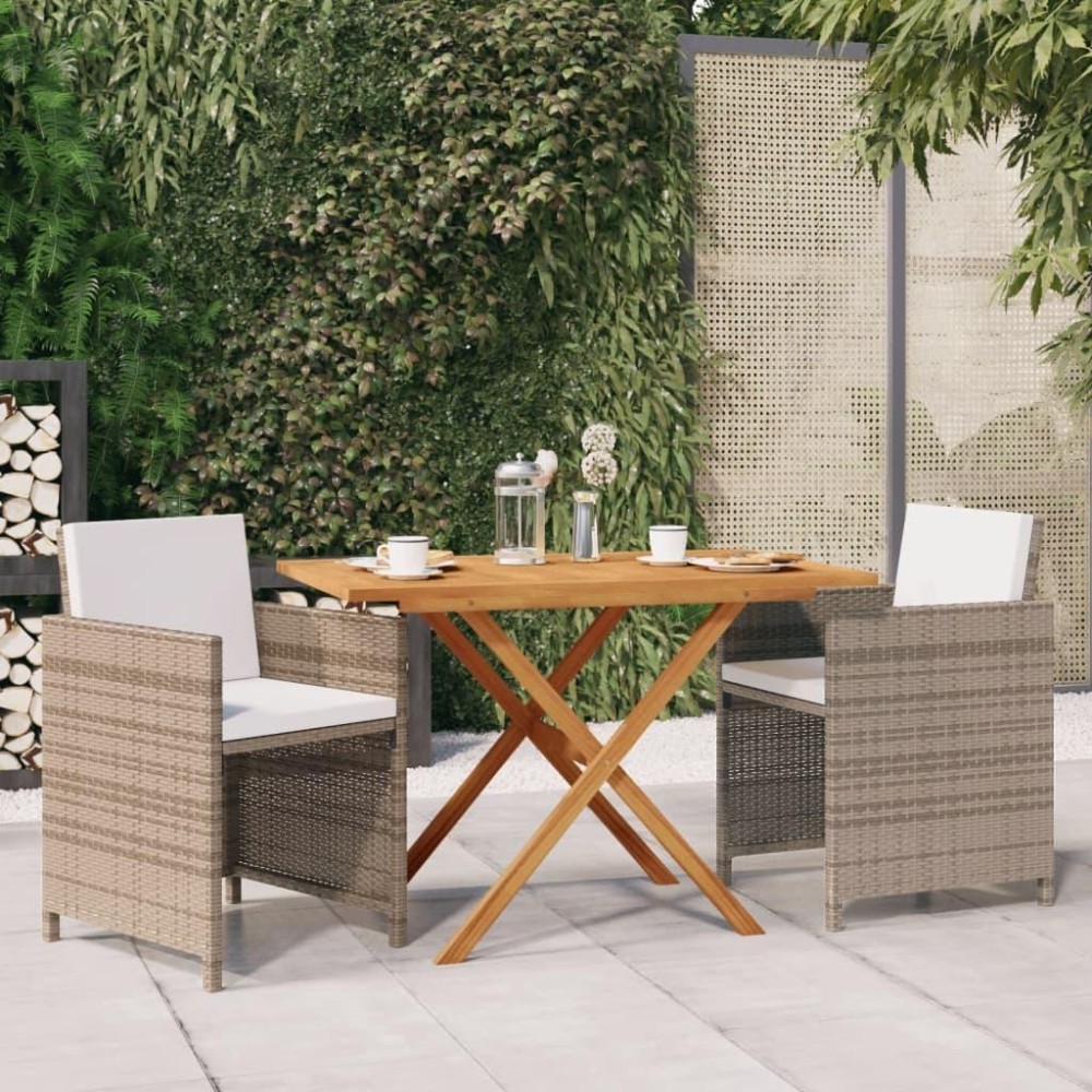 vidaXL 3 Piece Patio Dining Set with Cushions Beige