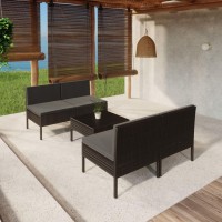 vidaXL 5 Piece Patio Lounge Set with Cushions Poly Rattan Black