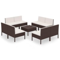 vidaXL 9 Piece Patio Lounge Set with Cushions Poly Rattan Brown