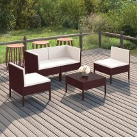 vidaXL 5 Piece Patio Lounge Set with Cushions Poly Rattan Brown