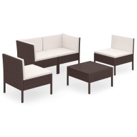 vidaXL 5 Piece Patio Lounge Set with Cushions Poly Rattan Brown