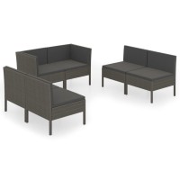 vidaXL 6 Piece Patio Lounge Set with Cushions Poly Rattan Gray