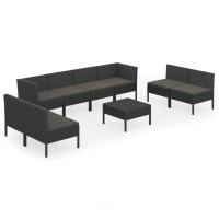 vidaXL 9 Piece Patio Lounge Set with Cushions Poly Rattan Black