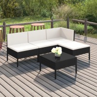 vidaXL 5 Piece Patio Lounge Set with Cushions Poly Rattan Black