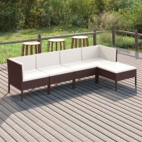 vidaXL 5 Piece Patio Lounge Set with Cushions Poly Rattan Brown