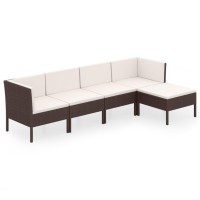 vidaXL 5 Piece Patio Lounge Set with Cushions Poly Rattan Brown