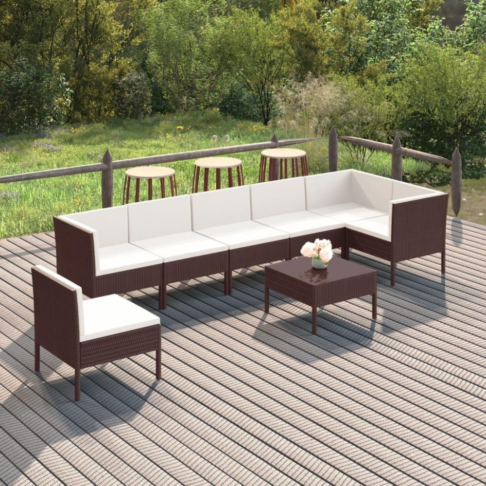 vidaXL 6 Piece Patio Lounge Set with Cushions Poly Rattan Gray