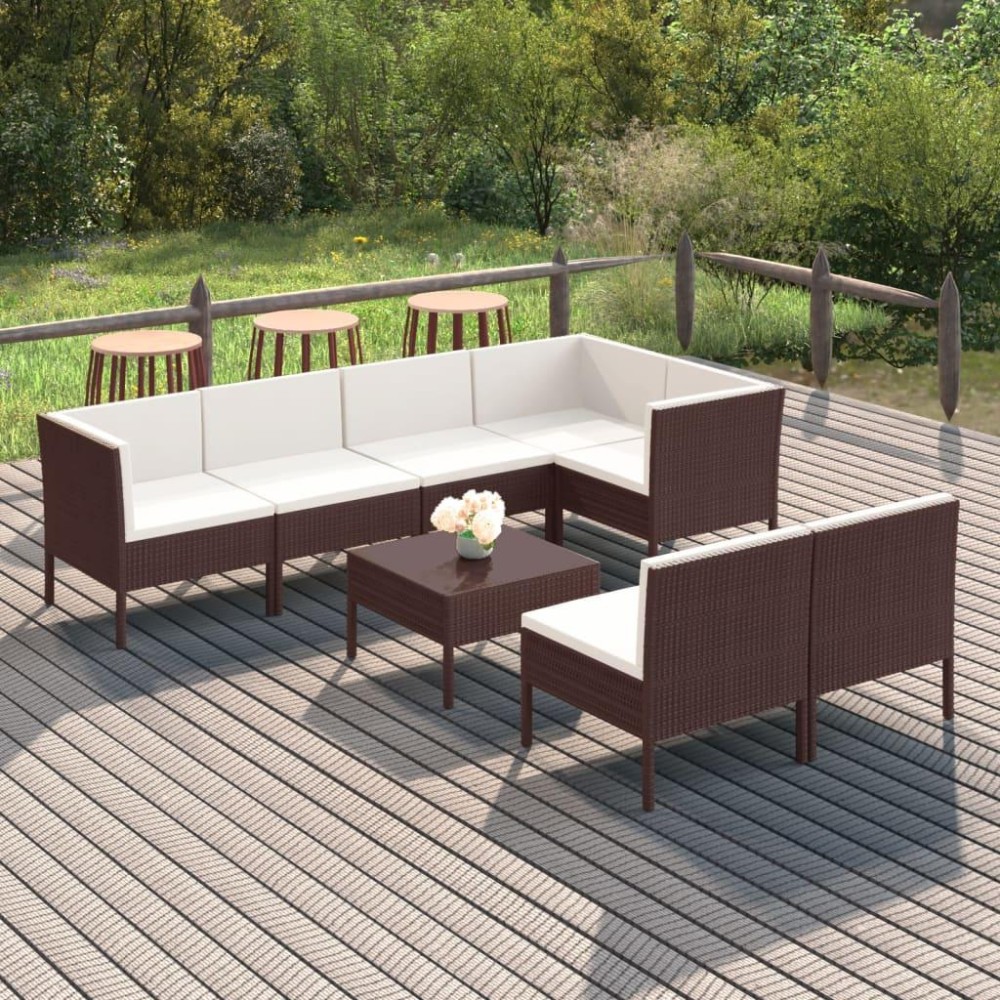 vidaXL 8 Piece Patio Lounge Set with Cushions Poly Rattan Gray