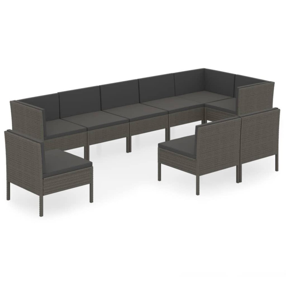 vidaXL 9 Piece Patio Lounge Set with Cushions Poly Rattan Gray