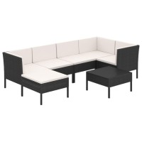 vidaXL 7 Piece Patio Lounge Set with Cushions Poly Rattan Black