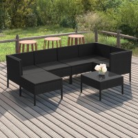 vidaXL 7 Piece Patio Lounge Set with Cushions Poly Rattan Black