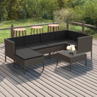 vidaXL 7 Piece Patio Lounge Set with Cushions Poly Rattan Gray