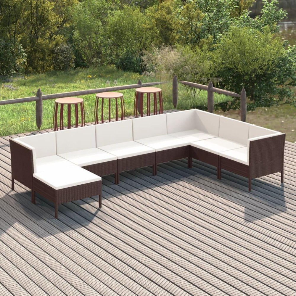 vidaXL 8 Piece Patio Lounge Set with Cushions Poly Rattan Brown