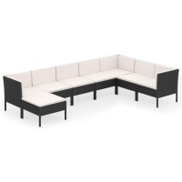 vidaXL 8 Piece Patio Lounge Set with Cushions Poly Rattan Black