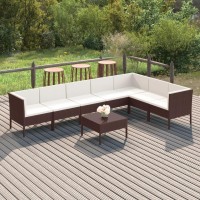 vidaXL 8 Piece Patio Lounge Set with Cushions Poly Rattan Brown