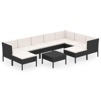 vidaXL 10 Piece Patio Lounge Set with Cushions Poly Rattan Black