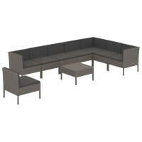 vidaXL 9 Piece Patio Lounge Set with Cushions Poly Rattan Gray