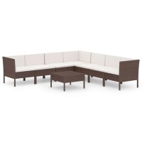 vidaXL 8 Piece Patio Lounge Set with Cushions Poly Rattan Brown