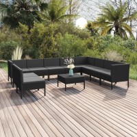 vidaXL 11 Piece Patio Lounge Set with Cushions Poly Rattan Black