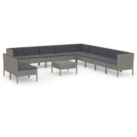 vidaXL 12 Piece Patio Lounge Set with Cushions Poly Rattan Gray