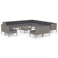 vidaXL 14 Piece Patio Lounge Set with Cushions Poly Rattan Gray