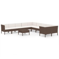 vidaXL 11 Piece Patio Lounge Set with Cushions Poly Rattan Brown