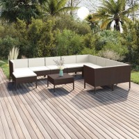 vidaXL 11 Piece Patio Lounge Set with Cushions Poly Rattan Brown