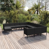 vidaXL 12 Piece Patio Lounge Set with Cushions Poly Rattan Black