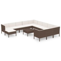 vidaXL 13 Piece Patio Lounge Set with Cushions Poly Rattan Brown