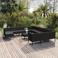 vidaXL 13 Piece Patio Lounge Set with Cushions Poly Rattan Black