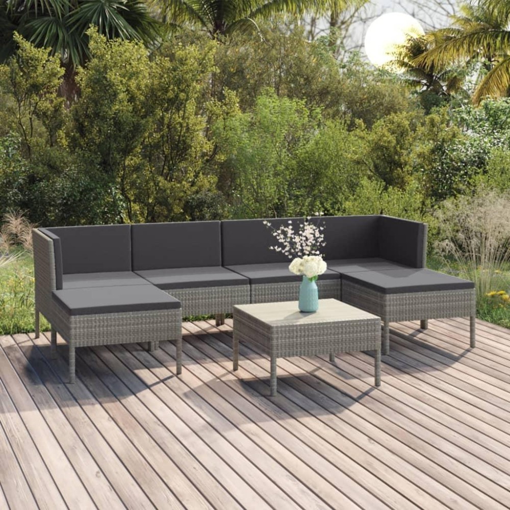 vidaXL 7 Piece Patio Lounge Set with Cushions Poly Rattan Gray