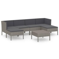 vidaXL 7 Piece Patio Lounge Set with Cushions Poly Rattan Gray