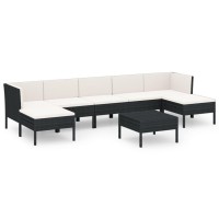 vidaXL 8 Piece Patio Lounge Set with Cushions Poly Rattan Black