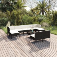 vidaXL 10 Piece Patio Lounge Set with Cushions Poly Rattan Black