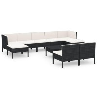 vidaXL 10 Piece Patio Lounge Set with Cushions Poly Rattan Black