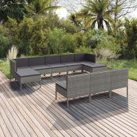 vidaXL 10 Piece Patio Lounge Set with Cushions Poly Rattan Gray