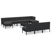 vidaXL 11 Piece Patio Lounge Set with Cushions Poly Rattan Black