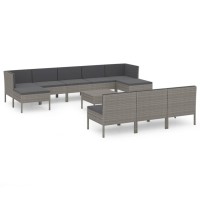 vidaXL 11 Piece Patio Lounge Set with Cushions Poly Rattan Gray