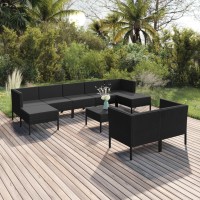 vidaXL 10 Piece Patio Lounge Set with Cushions Poly Rattan Black