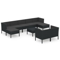 vidaXL 10 Piece Patio Lounge Set with Cushions Poly Rattan Black