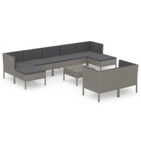 vidaXL 10 Piece Patio Lounge Set with Cushions Poly Rattan Gray