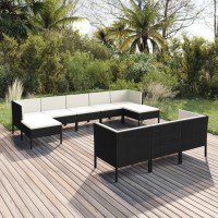 vidaXL 10 Piece Patio Lounge Set with Cushions Poly Rattan Black