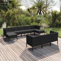 vidaXL 10 Piece Patio Lounge Set with Cushions Poly Rattan Black