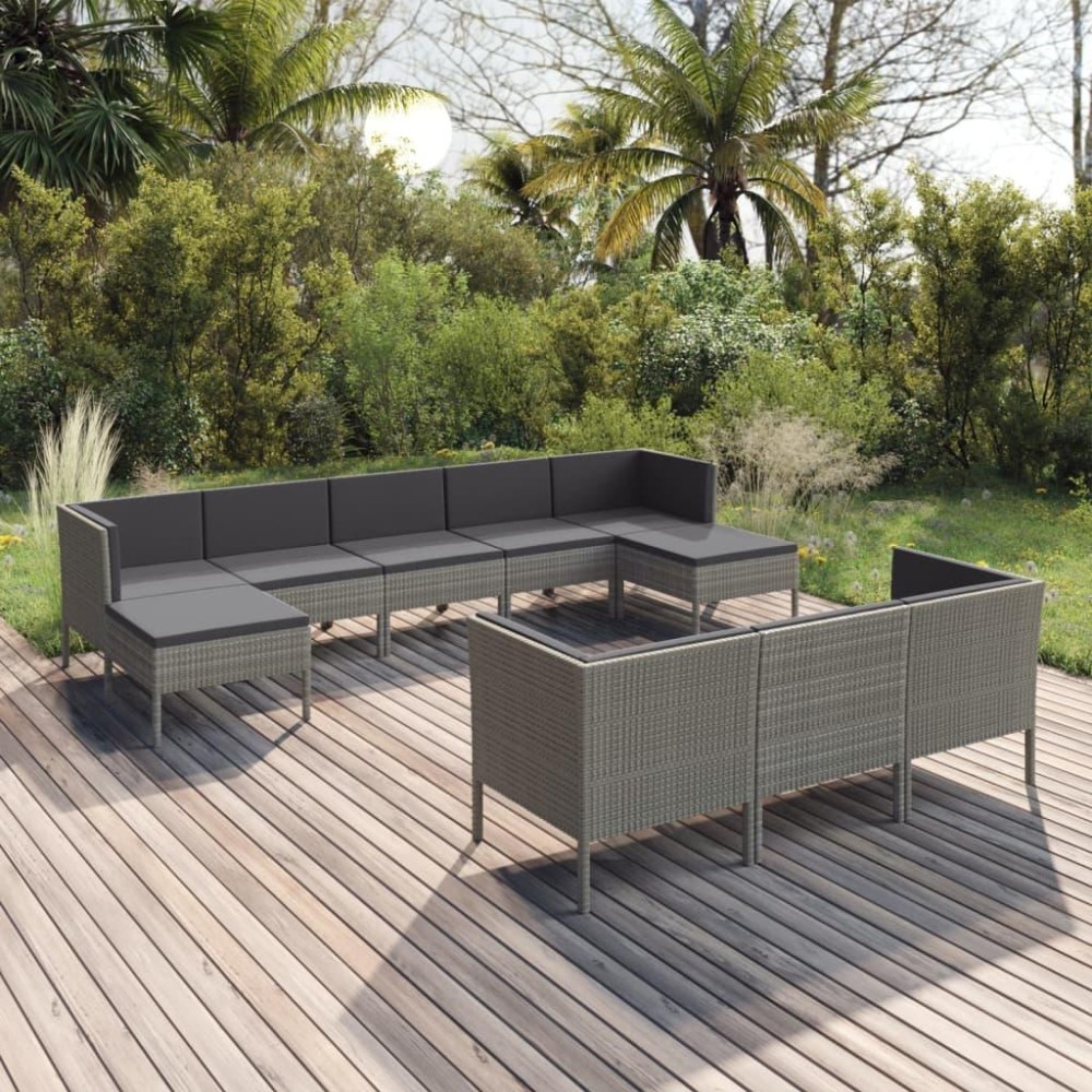 vidaXL 10 Piece Patio Lounge Set with Cushions Poly Rattan Gray