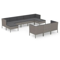 vidaXL 10 Piece Patio Lounge Set with Cushions Poly Rattan Gray