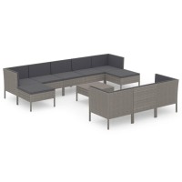 vidaXL 11 Piece Patio Lounge Set with Cushions Poly Rattan Gray