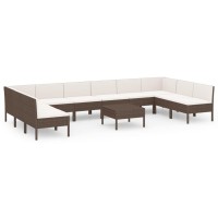 vidaXL 11 Piece Patio Lounge Set with Cushions Poly Rattan Brown